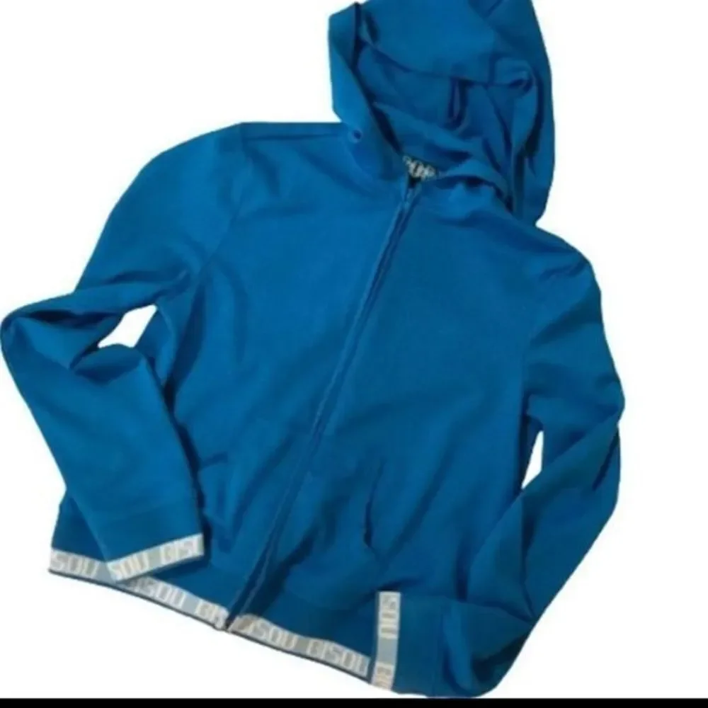 Bisou Bisou Sport Marine Blue‎ Perforated Zip Front Hoodie M